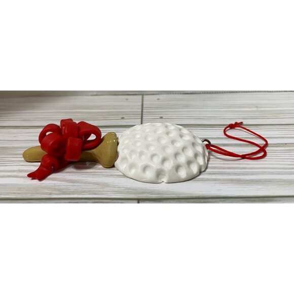 Golf Ball Christmas Ornament With Red Bow & Tee Design 3.25" - Picture 2 of 3